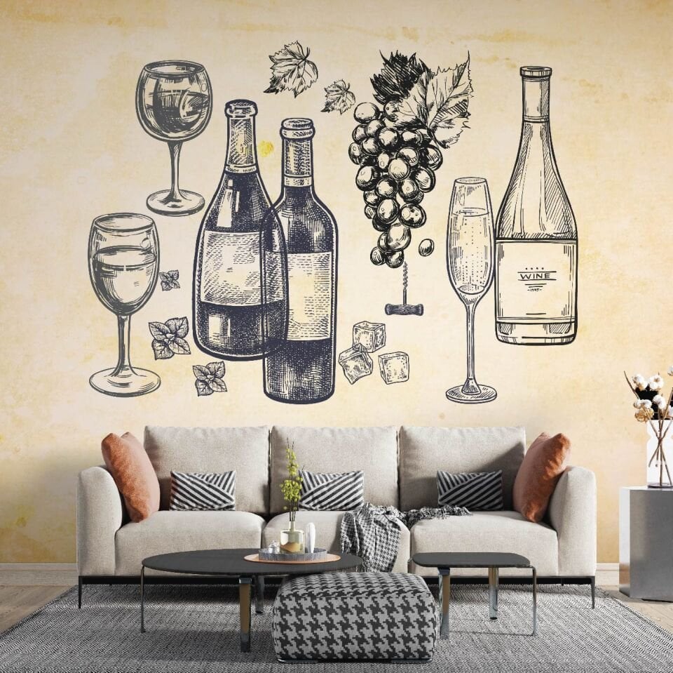 Şarap ve Kadeh Duvar Kağıdı Textil h300x700cm (21m2) Tek Parça