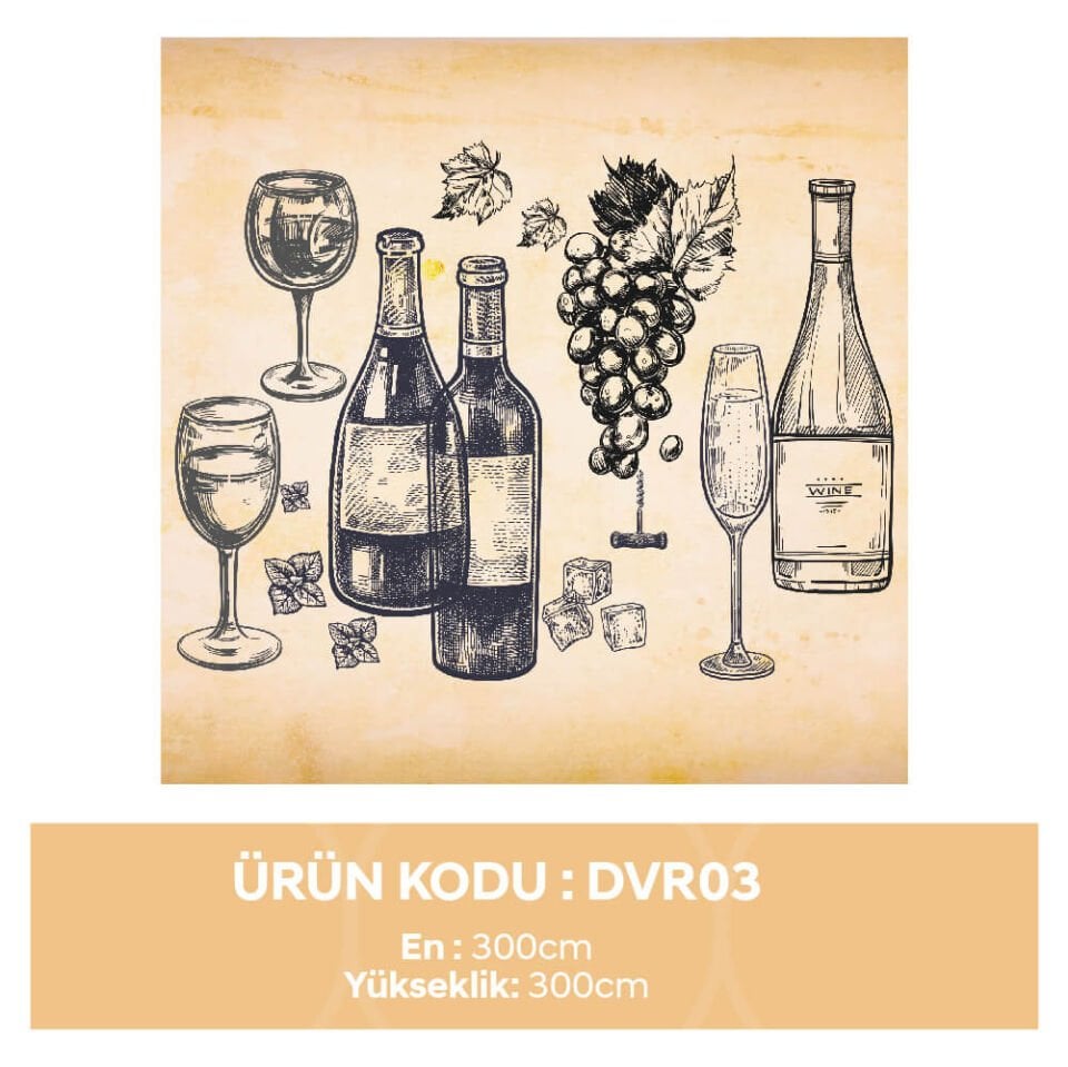 Şarap ve Kadeh Duvar Kağıdı Textil h300x700cm (21m2) Tek Parça