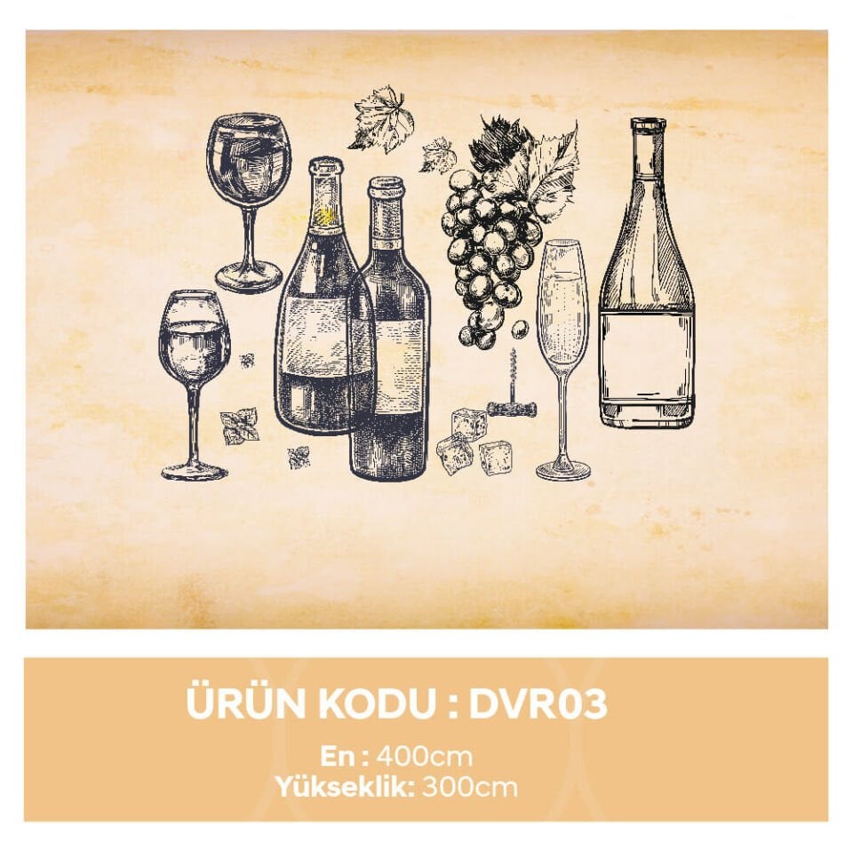 Şarap ve Kadeh Duvar Kağıdı Textil h300x700cm (21m2) Tek Parça