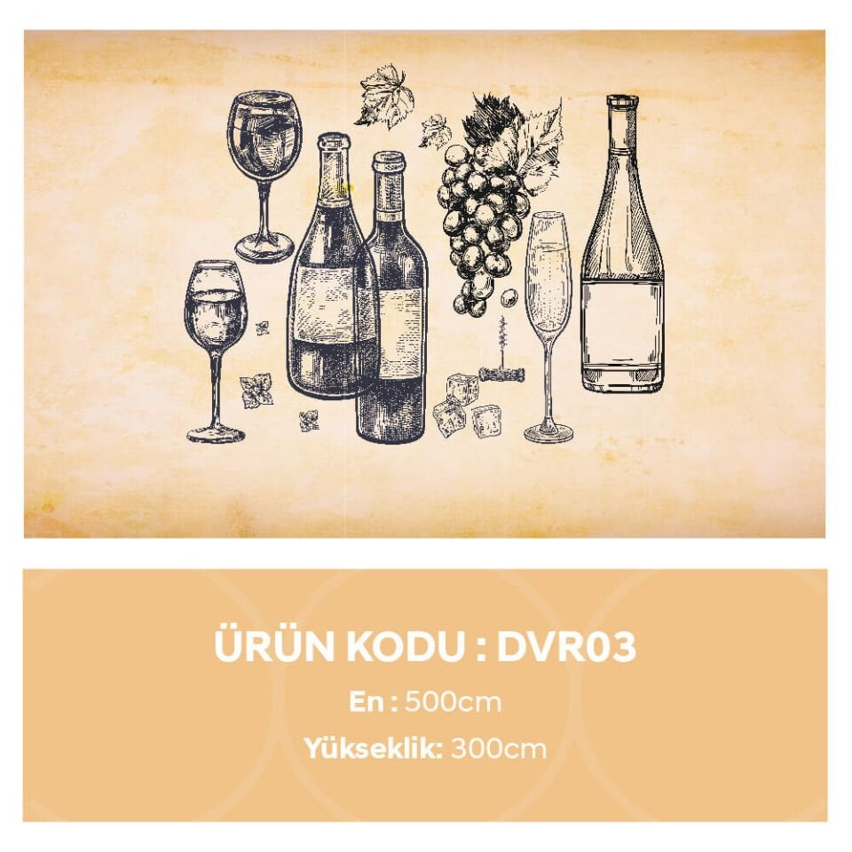 Şarap ve Kadeh Duvar Kağıdı Textil h300x700cm (21m2) Tek Parça