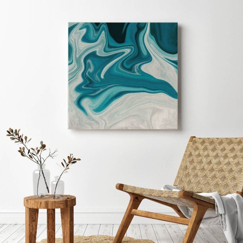 Mavi Suluboya Desen Dekoratif Kanvas Tablo