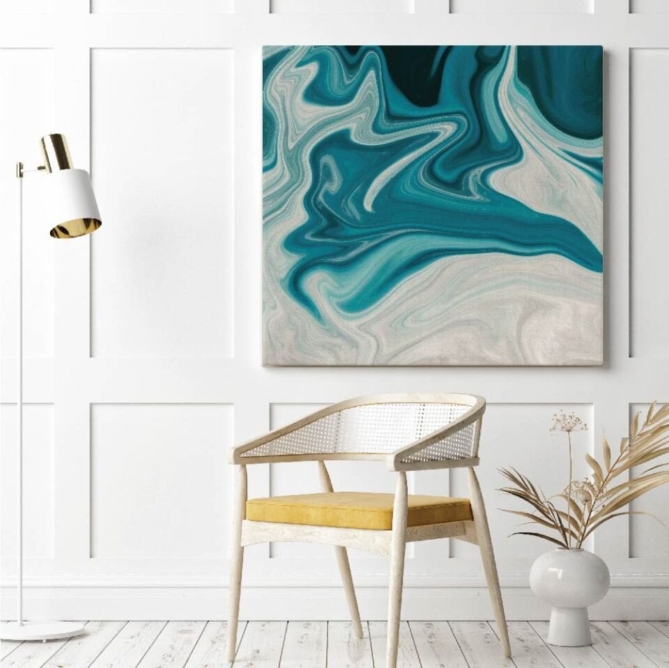 Mavi Suluboya Desen Dekoratif Kanvas Tablo